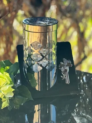 Znicz solarny PREMIUM Paris Srebro Krzyż (23cm)