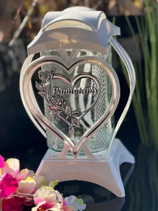 Znicz Artystyczny Muszla Cebula Biały "Pamiętamy" (35 cm)