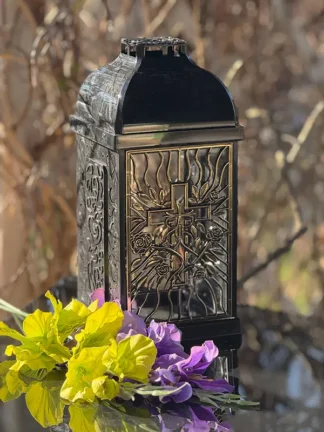 Znicz Kapliczka Farno Małe Róża/Krzyż Srebrny (29 cm)