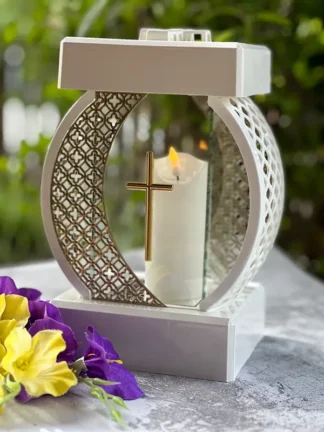 Kapliczka Glamour Koło Ratan + Dekor Biała/Złoto (28cm)