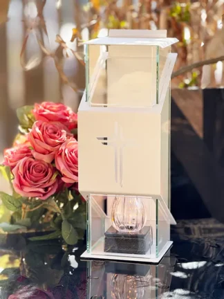 Znicz metalowy, kapliczka Premium Krzyż ZBK3P Biały/Transparent