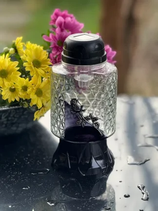 Znicz solarny Z549 Czarny Srebrna róża (22cm)