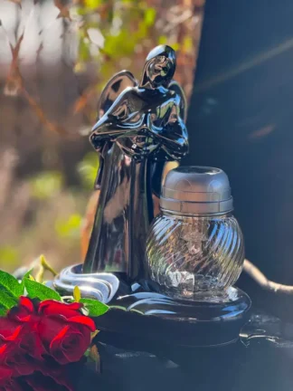 Znicz Lampion solarny Ceramika Anioł A2 GRAFIT (29,5 cm)