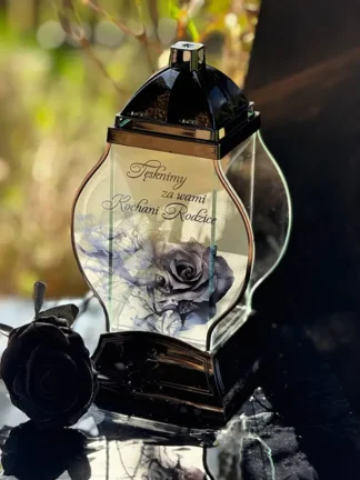 Znicz Kapliczka Q Czerń "Tęsknimy za wami Kochani Rodzice" Czarna Róża (31 cm)