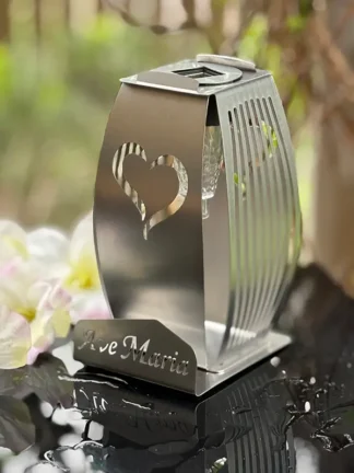 Kapliczka Solarna Metalowa LUXORIA - stal nierdzewna Serce Ave Maria (19 cm)