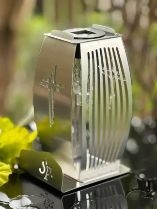 Kapliczka Solarna Metalowa LUXORIA - stal nierdzewna Krzyż ŚP (19 cm)