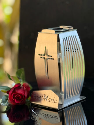 Kapliczka Solarna Metalowa LUXORIA - stal nierdzewna Krzyż Ave Maria (19 cm)