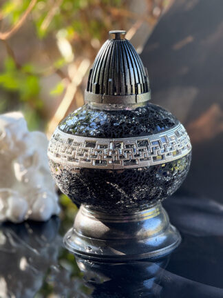 Znicz Artystyczny Witraż Kulka Dekor Czarny/Grafit (27 cm)