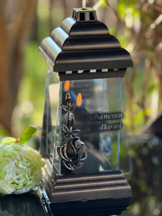 Znicz Kapliczka Trapez ze Świecą LED GRATIS "Kochanemu Dziadkowi"