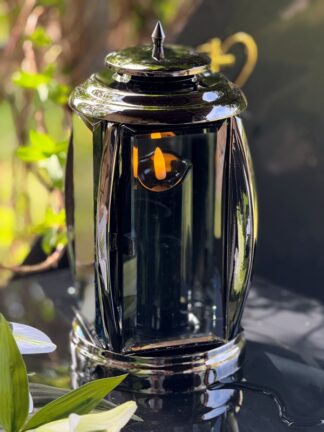 Znicz Artystyczny metalowy PREMIUM Paris Grafit + Świeca czarna LED (29 cm)