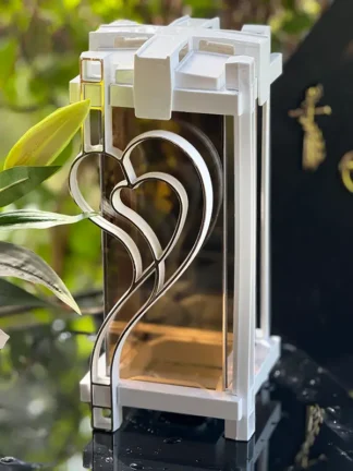 Znicz Kolumna Biała SERCE miodowe szkło