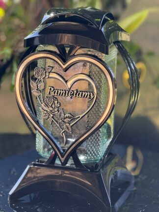 Znicz Artystyczny Muszla Cebula Czarny "Pamiętamy" Srebro (35 cm)