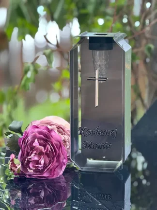 Kapliczka Solarna Metalowa LUXORIA T4 - Stal nierdzewna szkło Transparent Srebrny "Kochanej Mamie" (26 cm)