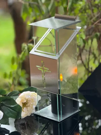 Znicz metalowy, kapliczka Premium LUXORIA8 KD Krzyż ZSZK3 ze ŚWIECĄ GRATIS Stal/Transparent