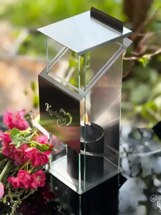 Znicz Kapliczka Metalowa Stal Premium LUXORIA KD ze ŚWIECĄ "Kochanej córce" Stal/Transparent