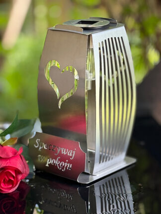 Kapliczka Solarna Metalowa LUXORIA - stal nierdzewna Serce Spoczywaj w pokoju (19 cm)