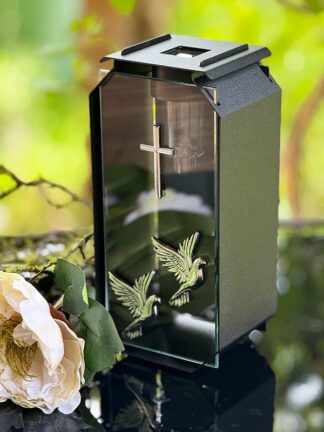 Kapliczka Solarna Metalowa LUXORIA T3 SREBRNE Gołębie Czarny Mat Transparent (22 cm)