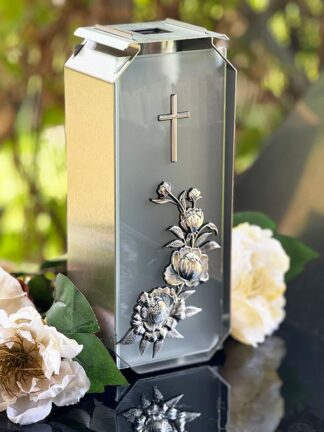 Kapliczka Solarna Metalowa LUXORIA T4 SREBRNY ORNAMENT STAL Mleczne szkło (26 cm)