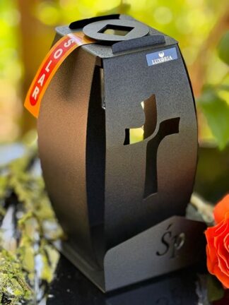 Kapliczka Solarna Metalowa LUXORIA 2 - Czarna Krzyż Śp. (22 cm)