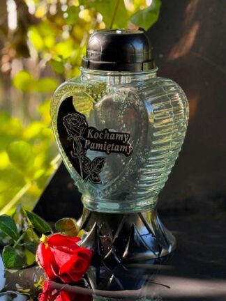 Znicz solarny S882 Róża "Kochamy Pamiętamy" Ciepłe światło Czarny (28,5 cm)