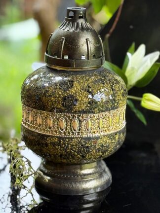 Znicz Artystyczny Witraż Urna Złoto-Czarne Róże Nowość (34 cm)