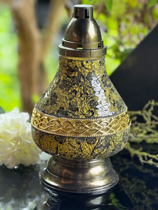 Znicz Artystyczny Witraż KARAFA Złoto Czarne Róże (36 cm)