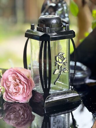 Znicz Solarny Kapliczka Prima1 Czarny SREBRNA RÓŻA (24cm)