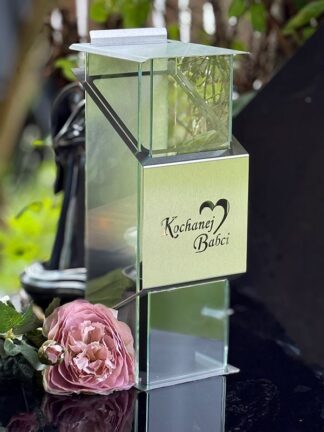 Znicz metalowy, kapliczka Premium LUXORIA KD "Kochanej Babci" + ŚWIECA GRATIS Stal/Transparent