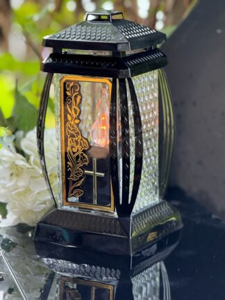 Znicz Kapliczka Prima Vera Ornament Złoto + LED żywy płomień (29cm)