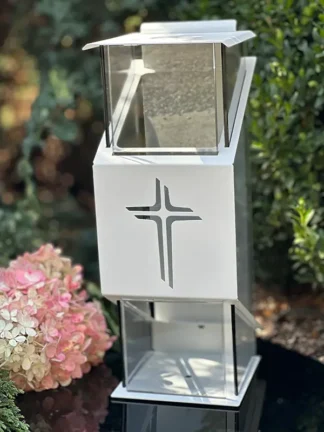 Znicz metalowy, kapliczka Premium Krzyż ZBK3G Biały/Grafit