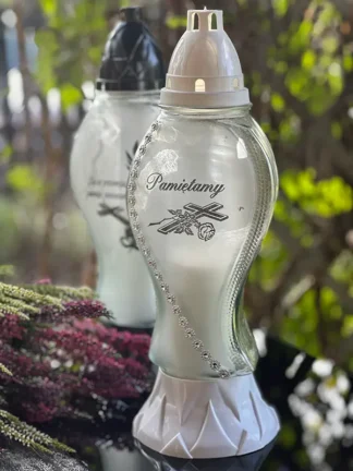 Znicz szklany Biały S785 "Pamiętamy" (35cm)