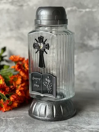 Znicz Solarny S804 Krzyż/Książka SREBRNY (24,5cm)