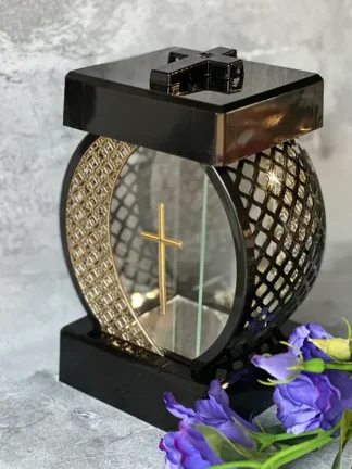 Kapliczka Glamour Koło Ratan Czarna + Dekor (Gold) (28cm)