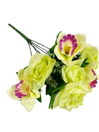 Bukiet sztuczny mieszany na cmentarz Róża orchidea KDG1721 (42 cm)