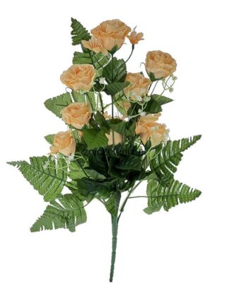 Bukiet róż z paprocią i gipsówką K108 (Brzoskwiniowy) 50 cm