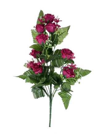 Bukiet róż z paprocią i gipsówką K108 (Ciemny róż) 50 cm