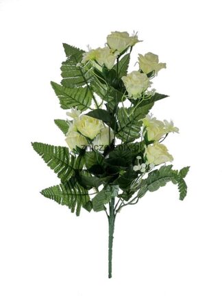 Bukiet róż z paprocią i gipsówką K108 (Ecru) 50 cm