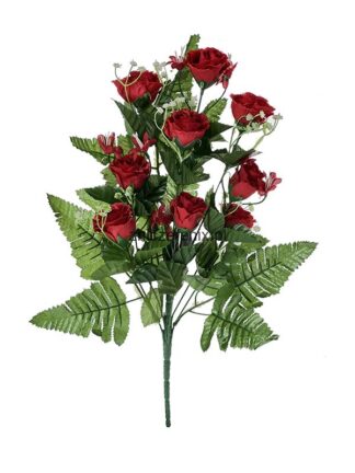 Bukiet róż z paprocią i gipsówką K108 (Czerwony) 50 cm