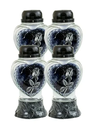 Zestaw – 4x Znicz solarny Z925P Czarna Mozaika Róża Srebrna (23,5cm)