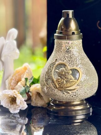 Znicz Artystyczny Witraż KARAFA SERCE Złota Mozaika szklana (36 cm)