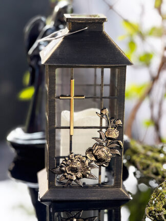 Lampion Solarny Krzyż Ornament Migający płomień (Patyna)