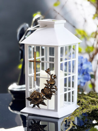 Lampion Solarny Krzyż Ornament Migający płomień (Biały)