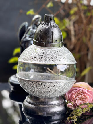 Znicz szklany Kula G10 Szkło-Srebrna Mozaika (33cm)