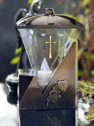 Znicz szklany TRÓJKĄT Brązowy+ Wkład elektryczny