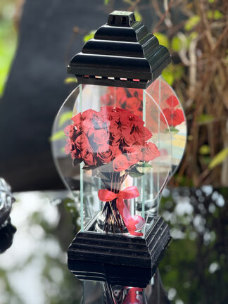 Znicz szklany Napoleon Bukiet Czerwonych Róż (40 cm)