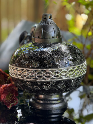 Znicz Artystyczny PREMIUM Big Waza Mozaika Szklana CZARNA+ŚWIECA LED TRIO (35 cm)